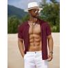 COOFANDY Men’s Knit Short Sleeve Shirts Button Down Vintage Knitted Polo Shirt Casual Beach Crochet Cable Vacation Shirt(Claret)