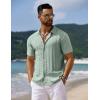 COOFANDY Men’s Knit Short Sleeve Shirts Button Down Vintage Knitted Polo Shirt Casual Beach Crochet Cable Vacation Shirt(Ice Green)
