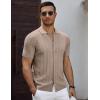 COOFANDY Men’s Knit Short Sleeve Shirts Button Down Vintage Knitted Polo Shirt Casual Beach Crochet Cable Vacation Shirt(Khaki)