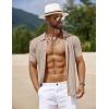 COOFANDY Men’s Knit Short Sleeve Shirts Button Down Vintage Knitted Polo Shirt Casual Beach Crochet Cable Vacation Shirt(Khaki)