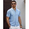 COOFANDY Men’s Knit Short Sleeve Shirts Button Down Vintage Knitted Polo Shirt Casual Beach Crochet Cable Vacation Shirt(Light Blue)