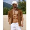 COOFANDY Men’s Knit Short Sleeve Shirts Button Down Vintage Knitted Polo Shirt Casual Beach Crochet Cable Vacation Shirt(Light Brown)