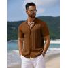 COOFANDY Men’s Knit Short Sleeve Shirts Button Down Vintage Knitted Polo Shirt Casual Beach Crochet Cable Vacation Shirt(Light Brown)