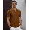 COOFANDY Men’s Knit Short Sleeve Shirts Button Down Vintage Knitted Polo Shirt Casual Beach Crochet Cable Vacation Shirt(Light Brown)