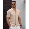 COOFANDY Men’s Knit Short Sleeve Shirts Button Down Vintage Knitted Polo Shirt Casual Beach Crochet Cable Vacation Shirt(Light Coffee)