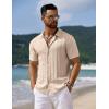 COOFANDY Men’s Knit Short Sleeve Shirts Button Down Vintage Knitted Polo Shirt Casual Beach Crochet Cable Vacation Shirt(Light Coffee)