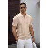 COOFANDY Men’s Knit Short Sleeve Shirts Button Down Vintage Knitted Polo Shirt Casual Beach Crochet Cable Vacation Shirt(Light Coffee-white)