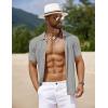 COOFANDY Men’s Knit Short Sleeve Shirts Button Down Vintage Knitted Polo Shirt Casual Beach Crochet Cable Vacation Shirt(Light Gray)