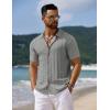 COOFANDY Men’s Knit Short Sleeve Shirts Button Down Vintage Knitted Polo Shirt Casual Beach Crochet Cable Vacation Shirt(Light Gray)