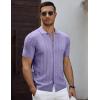COOFANDY Men’s Knit Short Sleeve Shirts Button Down Vintage Knitted Polo Shirt Casual Beach Crochet Cable Vacation Shirt(Lilac Purple)