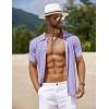 COOFANDY Men’s Knit Short Sleeve Shirts Button Down Vintage Knitted Polo Shirt Casual Beach Crochet Cable Vacation Shirt(Lilac Purple)