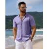 COOFANDY Men’s Knit Short Sleeve Shirts Button Down Vintage Knitted Polo Shirt Casual Beach Crochet Cable Vacation Shirt(Lilac Purple)