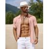 COOFANDY Men’s Knit Short Sleeve Shirts Button Down Vintage Knitted Polo Shirt Casual Beach Crochet Cable Vacation Shirt(Lotus Root Pink)