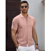 COOFANDY Men’s Knit Short Sleeve Shirts Button Down Vintage Knitted Polo Shirt Casual Beach Crochet Cable Vacation Shirt(Lotus Root Pink)