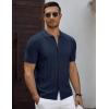 COOFANDY Men’s Knit Short Sleeve Shirts Button Down Vintage Knitted Polo Shirt Casual Beach Crochet Cable Vacation Shirt(Navy Blue)