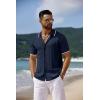 COOFANDY Men’s Knit Short Sleeve Shirts Button Down Vintage Knitted Polo Shirt Casual Beach Crochet Cable Vacation Shirt(Navy Blue-white)
