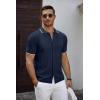 COOFANDY Men’s Knit Short Sleeve Shirts Button Down Vintage Knitted Polo Shirt Casual Beach Crochet Cable Vacation Shirt(Navy Blue-white)