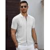 COOFANDY Men’s Knit Short Sleeve Shirts Button Down Vintage Knitted Polo Shirt Casual Beach Crochet Cable Vacation Shirt(White)