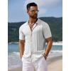 COOFANDY Men’s Knit Short Sleeve Shirts Button Down Vintage Knitted Polo Shirt Casual Beach Crochet Cable Vacation Shirt(White)