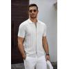 COOFANDY Men’s Knit Short Sleeve Shirts Button Down Vintage Knitted Polo Shirt Casual Beach Crochet Cable Vacation Shirt(White-khaki)
