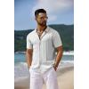 COOFANDY Men’s Knit Short Sleeve Shirts Button Down Vintage Knitted Polo Shirt Casual Beach Crochet Cable Vacation Shirt(White-khaki)