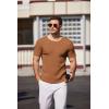 COOFANDY Men’s Knit T Shirt Short Sleeve Crewneck Casual Vintage T-Shirts Summer Twist Knitted Pullover Tee(Light Brown)