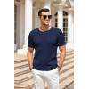COOFANDY Men’s Knit T Shirt Short Sleeve Crewneck Casual Vintage T-Shirts Summer Twist Knitted Pullover Tee(Navy Blue)