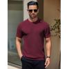 COOFANDY Men’s Knit T-Shirts Short Sleeve Crewneck Shirt Casual Textured Pullover Tees(Wine Red)