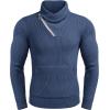 COOFANDY Men’s Knitted Turtleneck Pullover Shawl Collar Sweaters Slim Fit High Neck Hoodies with Pockets(Blue)