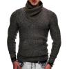 COOFANDY Men’s Knitted Turtleneck Pullover Shawl Collar Sweaters Slim Fit High Neck Hoodies with Pockets(Brown)