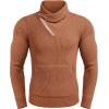 COOFANDY Men’s Knitted Turtleneck Pullover Shawl Collar Sweaters Slim Fit High Neck Hoodies with Pockets(Caramel)