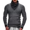 COOFANDY Men’s Knitted Turtleneck Pullover Shawl Collar Sweaters Slim Fit High Neck Hoodies with Pockets(Dark Gray)