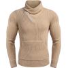 COOFANDY Men’s Knitted Turtleneck Pullover Shawl Collar Sweaters Slim Fit High Neck Hoodies with Pockets(Khaki)