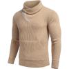 COOFANDY Men’s Knitted Turtleneck Pullover Shawl Collar Sweaters Slim Fit High Neck Hoodies with Pockets(Khaki)