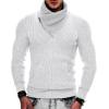 COOFANDY Men’s Knitted Turtleneck Pullover Shawl Collar Sweaters Slim Fit High Neck Hoodies with Pockets(White)