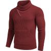 COOFANDY Men’s Knitted Turtleneck Pullover Shawl Collar Sweaters Slim Fit High Neck Hoodies with Pockets(Wine Red)