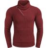 COOFANDY Men’s Knitted Turtleneck Pullover Shawl Collar Sweaters Slim Fit High Neck Hoodies with Pockets(Wine Red)