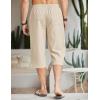 COOFANDY Men’s Linen Capri Pants Casual Lightweight 3/4 Baggy Pants Drawstring Elastic Waist Beach Yoga Pants with Pockets(Beige)