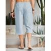 COOFANDY Men’s Linen Capri Pants Casual Lightweight 3/4 Baggy Pants Drawstring Elastic Waist Beach Yoga Pants with Pockets(Light Blue)