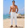 COOFANDY Mens Linen Casual Pants Elastic Waist Drawstring Trousers Yoga Beach Summer Pants(A_white)