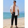 COOFANDY Mens Linen Casual Pants Elastic Waist Drawstring Trousers Yoga Beach Summer Pants(Black ( White Stripe ))