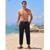 COOFANDY Mens Linen Casual Pants Elastic Waist Drawstring Trousers Yoga Beach Summer Pants(Black)
