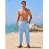 COOFANDY Mens Linen Casual Pants Elastic Waist Drawstring Trousers Yoga Beach Summer Pants(Blue)