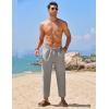 COOFANDY Mens Linen Casual Pants Elastic Waist Drawstring Trousers Yoga Beach Summer Pants(Light Grey)