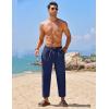COOFANDY Mens Linen Casual Pants Elastic Waist Drawstring Trousers Yoga Beach Summer Pants(Navy Blue)
