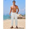 COOFANDY Mens Linen Casual Pants Elastic Waist Drawstring Trousers Yoga Beach Summer Pants(White ( Black Stripe ))