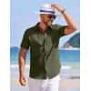 COOFANDY Mens Linen Shirt Casual Short Sleeve Button Down Shirt Summer Beach Vacation Wedding Wear(Army Green)