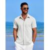 COOFANDY Mens Linen Shirt Casual Short Sleeve Button Down Shirt Summer Beach Vacation Wedding Wear(A-white)