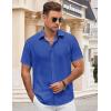 COOFANDY Mens Linen Shirt Casual Short Sleeve Button Down Shirt Summer Beach Vacation Wedding Wear(Azure)