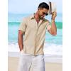 COOFANDY Mens Linen Shirt Casual Short Sleeve Button Down Shirt Summer Beach Vacation Wedding Wear(Beige)